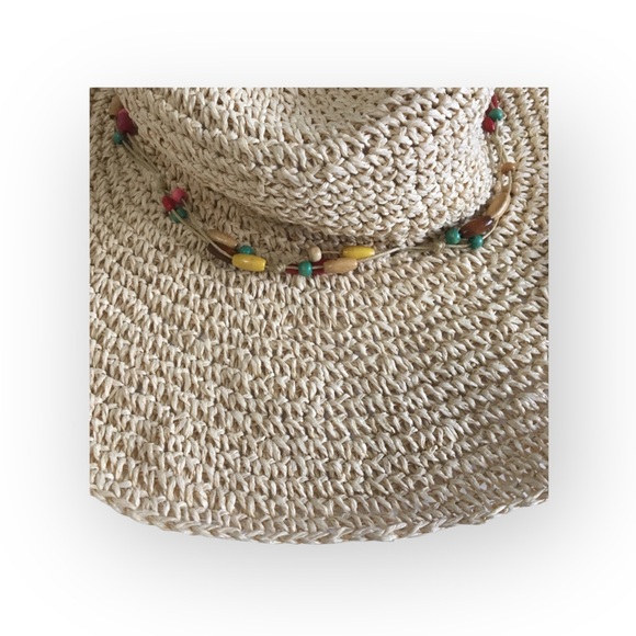 new Maurices ❃ Floppy Woven Raffia Straw Wide Brim Sun Hat ❃ Colorful Boho Beads - Picture 9 of 16